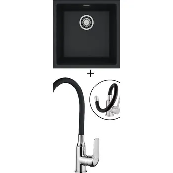 Granitový dřez Dřez pod desku SET Alveus OMNI 20 black 91 + Kuchinox ELZA BKE 761 chrom/černá