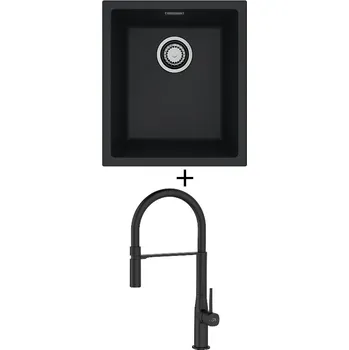 Granitový dřez Dřez pod desku SET Alveus OMNI 10 černá matná + Laveo POLLA FLEXI černá matná