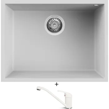 Granitový dřez Dřez pod desku SET Elleci QUADRA 110 UM G68 bianco titano + Elleci MINERVA G68 bianco titano