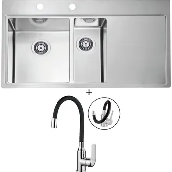 Nerezový dřez Nerezový dřez SET Alveus PURE 60 nerez odkap vpravo + Kuchinox ELZA BKE 761 chrom/černá