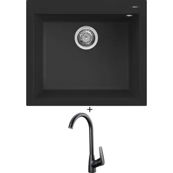 Granitový dřez Granitový dřez SET Elleci QUADRA 105 G40 full black + Deante NEO BORO BMO N62M černá matná