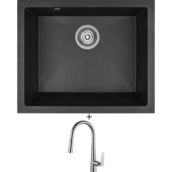 Granitový dřez Dřez pod desku SET Laveo IBIZA SBI 710U černá + Laveo NALDA BAY 069D chrom