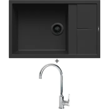 Granitový dřez Granitový dřez SET Elleci UNICO 310 černá edice + Elleci C01 CADDY chrom