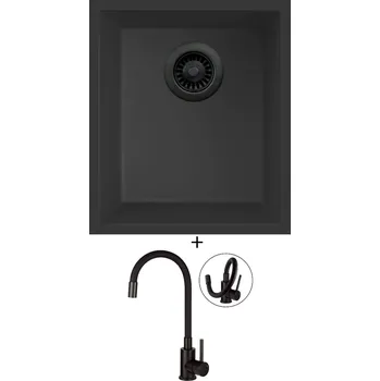 Granitový dřez Dřez pod desku SET Elleci QUADRA 100 UM černá edice + Deante NEO LUNO BOC N72M černá matná