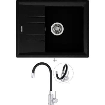 Granitový dřez SET Teka STONE 45 S-TG 1B 1D nero + Deante NEO LUNO BOC B720 nerez