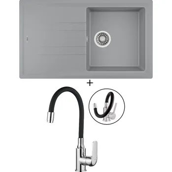 Granitový dřez Granitový dřez SET Teka STONE 50 B-TG 1B 1D hliníkově šedá + Kuchinox ELZA BKE 761 chrom/černá