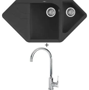Granitový dřez Granitový dřez SET Elleci EGO CORNER G40 full black + Elleci C01 CADDY chrom