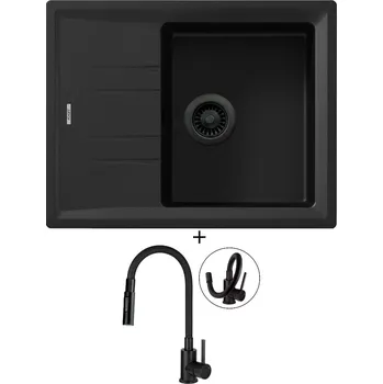 Granitový dřez SET Teka STONE 45 S-TG 1B 1D černá edice + Deante NEO LUNO BOC N74M černá matná