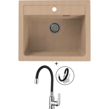 Granitový dřez Granitový dřez SET Alveus ATROX 30 beige 55 + Kuchinox ELZA BKE 761 chrom/černá