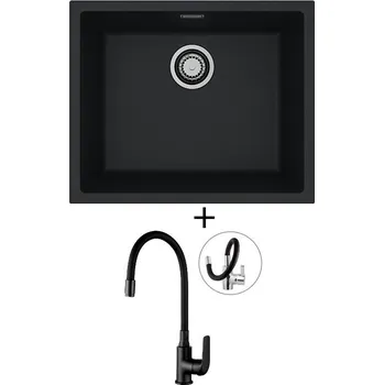 Granitový dřez Dřez pod desku SET Alveus OMNI 30 černá matná + Kuchinox ELZA BKE B61D černá matná