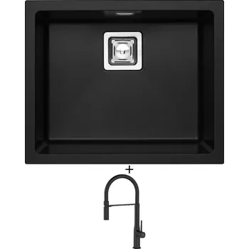 Granitový dřez Dřez pod desku SET Alveus QUADRIX 50 U černá matná + Laveo POLLA FLEXI černá matná