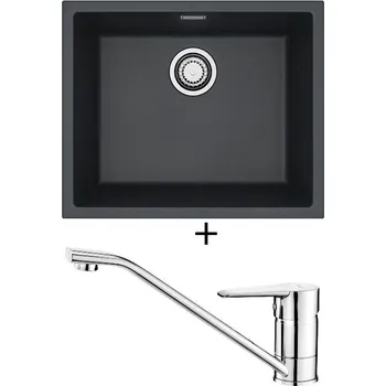 Granitový dřez Dřez pod desku SET Alveus OMNI 30 black 91 + Deante CORIO BFC 060M chrom