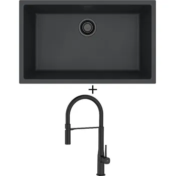 Granitový dřez Dřez pod desku SET Alveus OMNI 40 černá edice + Laveo POLLA FLEXI černá matná