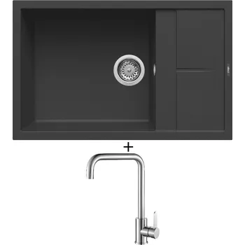 Granitový dřez Granitový dřez SET Elleci UNICO 310 G40 full black + Laveo BONA BAB 265D nerez