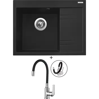 Granitový dřez Granitový dřez SET Sinks RIM 650 L metalblack + Kuchinox ELZA BKE 761 chrom/černá
