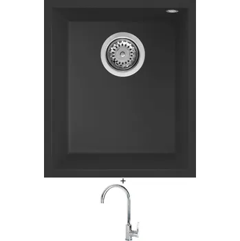 Granitový dřez Dřez pod desku SET Elleci QUADRA 100 UM G40 full black + Elleci C01 CADDY chrom