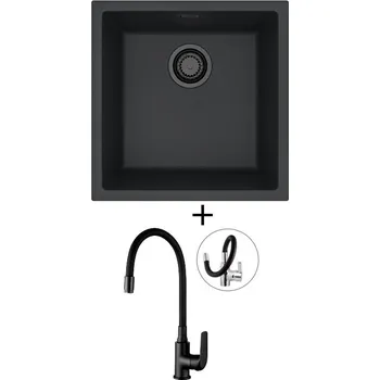 Granitový dřez Dřez pod desku SET Alveus OMNI 20 černá edice + Kuchinox ELZA BKE B61D černá matná