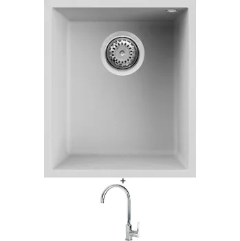 Granitový dřez Dřez pod desku SET Elleci QUADRA 100 UM G68 bianco titano + Elleci C01 CADDY chrom