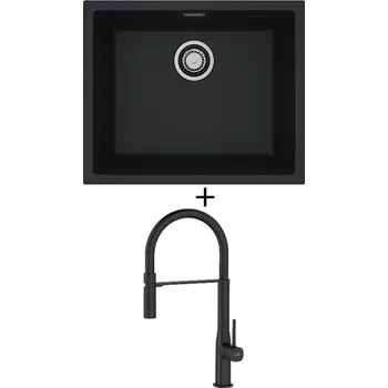 Granitový dřez Dřez pod desku SET Alveus OMNI 30 černá matná + Laveo POLLA FLEXI černá matná