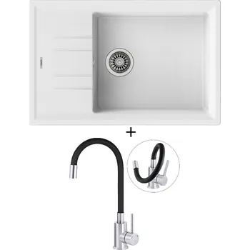 Granitový dřez SET Teka STONE 60 S-TG 1B 1D bílá + Deante NEO LUNO BOC B720 nerez