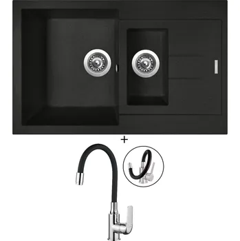 Granitový dřez Granitový dřez SET Sinks AMANDA 780.1 metalblack + Kuchinox ELZA BKE 761 chrom/černá