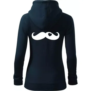 Dámská mikina Mustache love - Dámská mikina trendy zipper s kapucí - S ( Námořní modrá (velmi tmavá - téměř černá) )