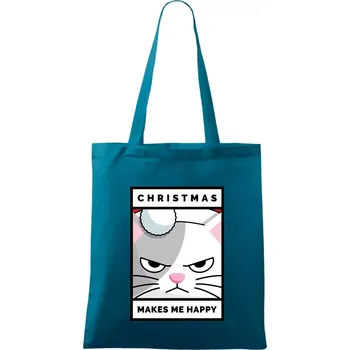 Christmas makes me happy - Taška bavlněná - 42 x 38 cm ( Petrolejová )