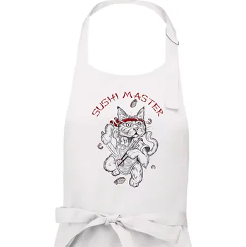 Kuchyňská zástěra Sushi master kočka - Pánská zástěra na vaření - Univerzální velikost ( Bílá )