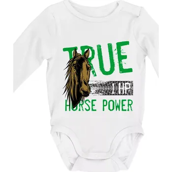 True Horse Power 1 HP - Body kojenecké s dlouhým rukávem - Dlouhý r. 3-6 měs ( Bílá )