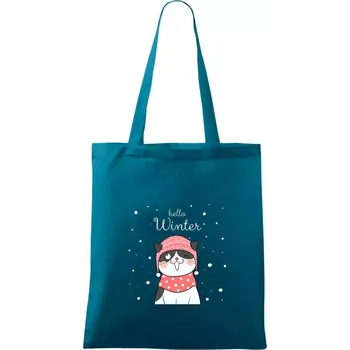 Kočka v čepici s vystrčeným jazykem - Taška bavlněná - 42 x 38 cm ( Petrolejová )