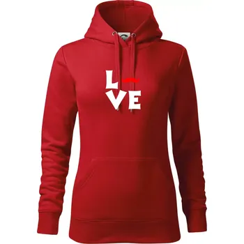 Dámská mikina Love mustache - Mikina dámská Cape s kapucí - M ( Červená )