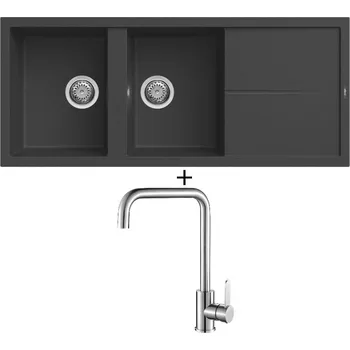 Granitový dřez Granitový dřez SET Elleci UNICO 500 G40 full black + Laveo BONA BAB 265D nerez