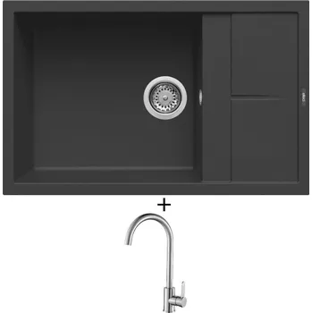 Granitový dřez Granitový dřez SET Elleci UNICO 310 G40 full black + Laveo BONA BAB 268D nerez
