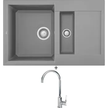 Granitový dřez Granitový dřez SET Elleci EASY 325 G48 cemento + Elleci C01 CADDY chrom