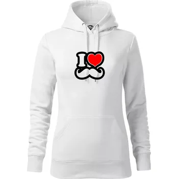 Dámská mikina i love mustache - obrys - Mikina dámská Cape s kapucí - XS ( Bílá )