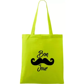 Mustache Bon Jour - Taška bavlněná - 42 x 38 cm ( Limetková )