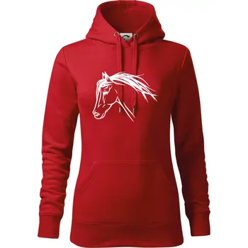 Dámská mikina Kůň - hlava celá - Mikina dámská Cape s kapucí - XS ( Červená )