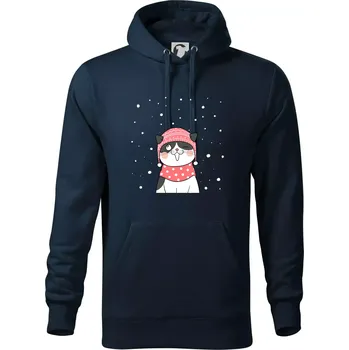 Pánská mikina Kočka v zimní čepici - Mikina pánská Cape s kapucí - M ( Námořní modrá (velmi tmavá - téměř černá) )