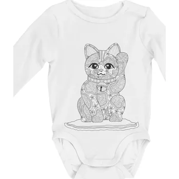 Kočka mávající mandala - Body kojenecké s dlouhým rukávem - Dlouhý r. do 3 měs ( Bílá )