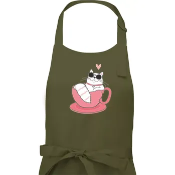 Kuchyňská zástěra Hustá kočka v hrníčku - Pánská zástěra na vaření - Univerzální velikost ( Khaki )