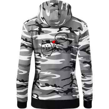 Dámská mikina Tlustá kočka - Dámská mikina trendy zipper s kapucí - L ( Šedý maskáč )