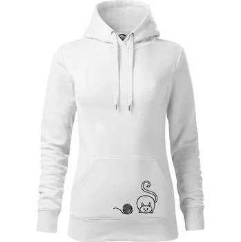 Dámská mikina Kočka klubíčko - Mikina dámská Cape s kapucí - XS ( Bílá )