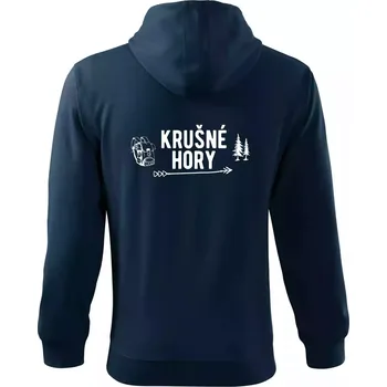 Pánská mikina Krušné hory nápis - Mikina s kapucí na zip trendy zipper - L ( Námořní modrá (velmi tmavá - téměř černá) )