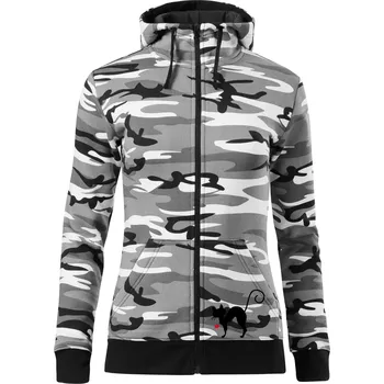 Dámská mikina Zamilovaná kočka prohnutá - Dámská mikina trendy zipper s kapucí - L ( Šedý maskáč )
