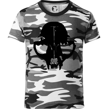 Chlapecké tričko Kočka - Cat skull - Dětské maskáčové triko - 134 cm/8 let ( Šedý maskáč )