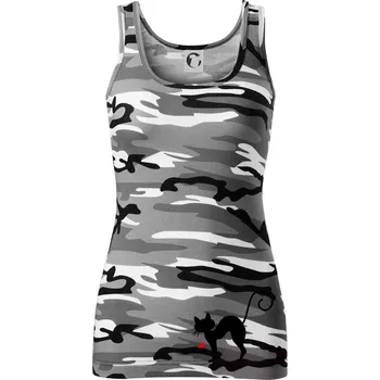 Dámské tričko Zamilovaná kočka prohnutá - Dámské Maskáčové tílko - XS ( Šedý maskáč )