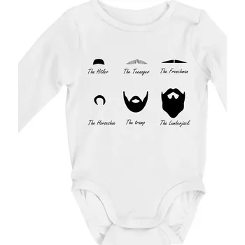 Types of men - Mustache - knírek - Body kojenecké s dlouhým rukávem - Dlouhý r. 6-12 měs ( Bílá )