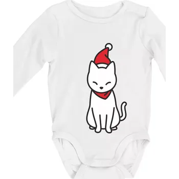 Vánoční kočka sedící - Body kojenecké s dlouhým rukávem - Dlouhý r. do 3 měs ( Bílá )