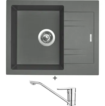 Granitový dřez Granitový dřez SET Sinks LINEA 600 titanium + Deante CORIO BFC 060M chrom