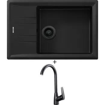 Granitový dřez SET Teka STONE 60 S-TG 1B 1D černá edice + Deante NEO BORO BMO N62M černá matná